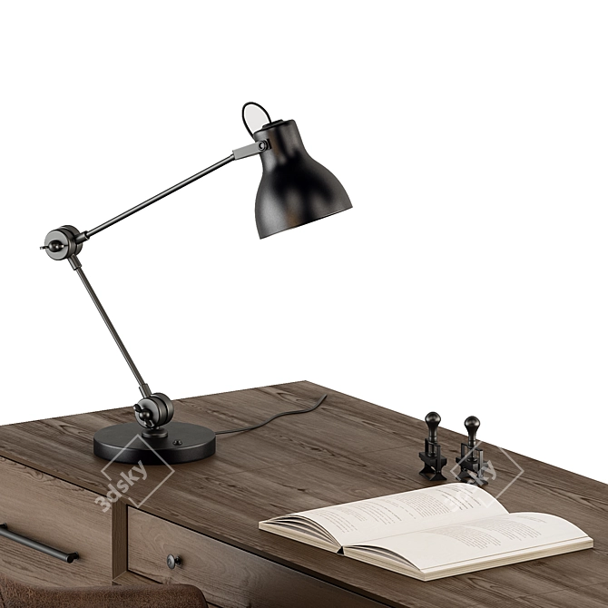 Elegant Wood & Black Office Table 3D model image 4