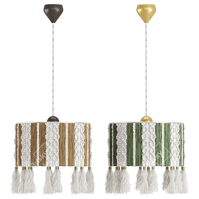 Boho Fringe Chandelier Macrame: Light & Stylish 3D model image 1