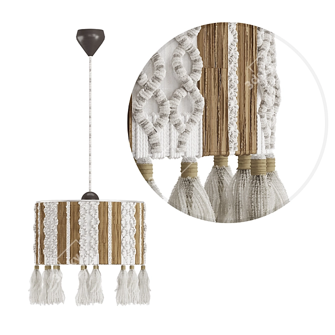 Boho Fringe Chandelier Macrame: Light & Stylish 3D model image 3