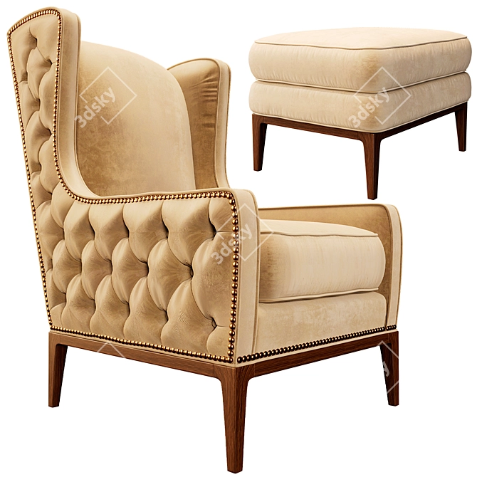 Idris Leather Wing Chair: Tufted Elegance for Your Home 3D model image 2