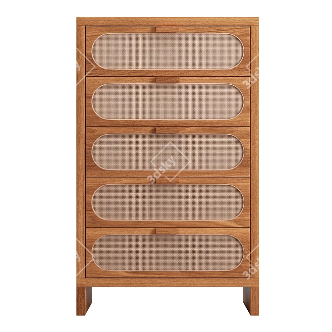 Oak Wood Retro Chic 5-Drawer Dresser 3D model image 2