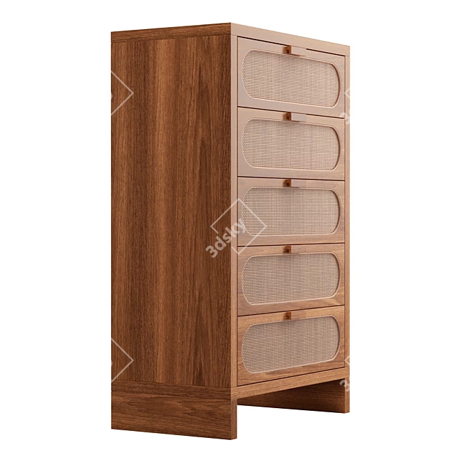 Oak Wood Retro Chic 5-Drawer Dresser 3D model image 4