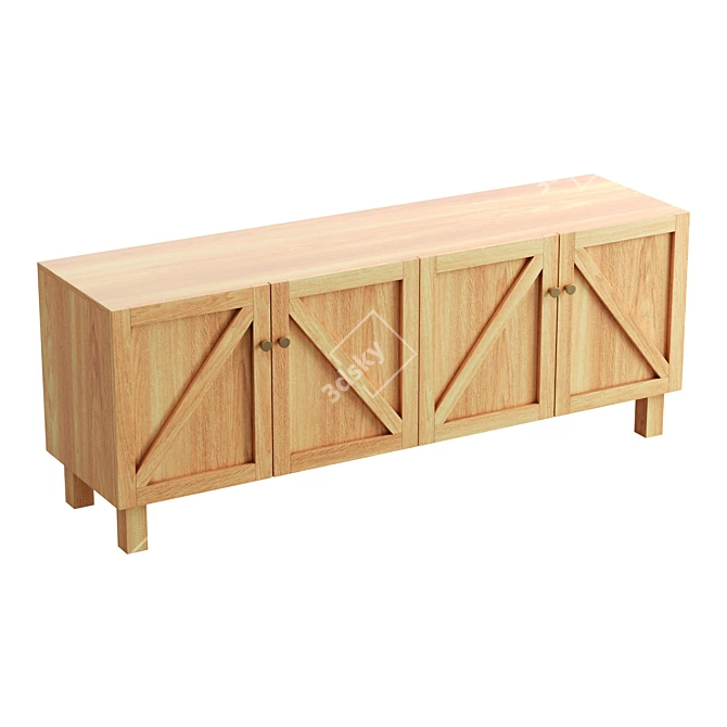 Rustic Oak Wood Farmhouse Credenza 3D model image 1