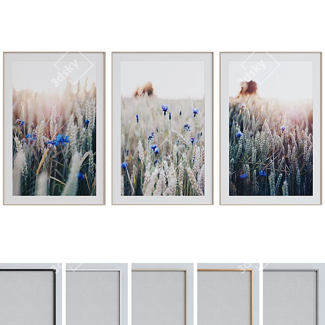 Modern Field Flowers Picture Frame Set 3D model image 1