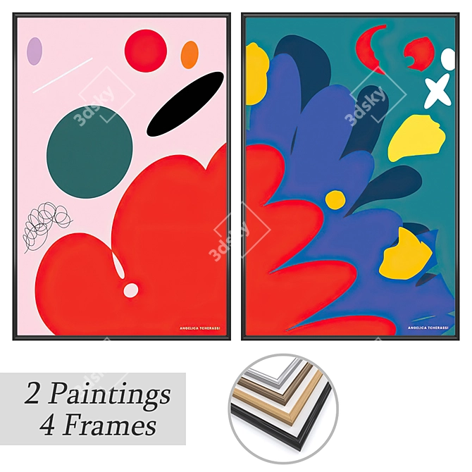 Elegant Paintings Set with Various Frames 3D model image 1