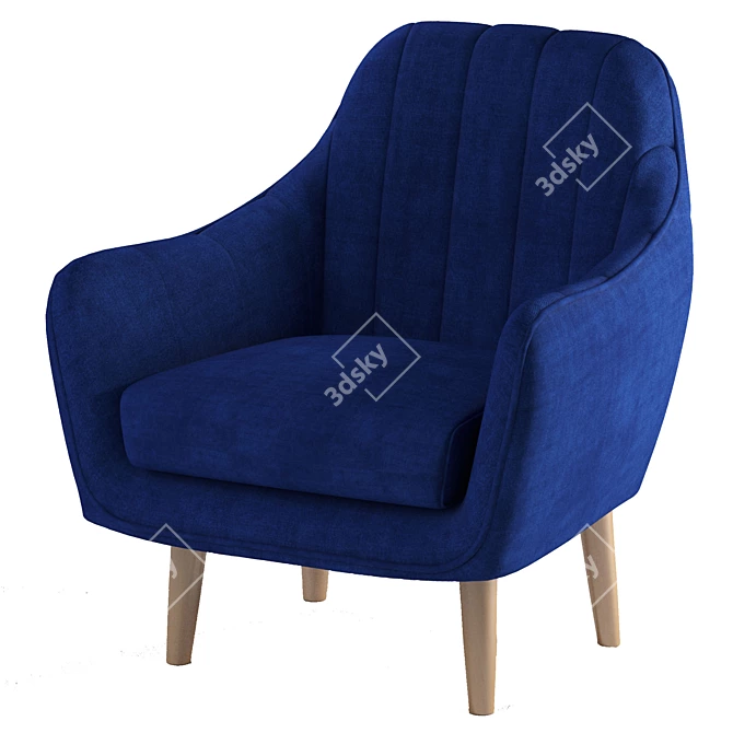 Modern Blue Polyester Wood Accent Chair 3D model image 3