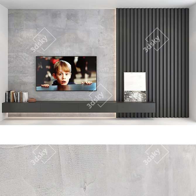 Modern TV Wall Set: Samsung AU8000 Crystal UHD 4K Smart TV 3D model image 5