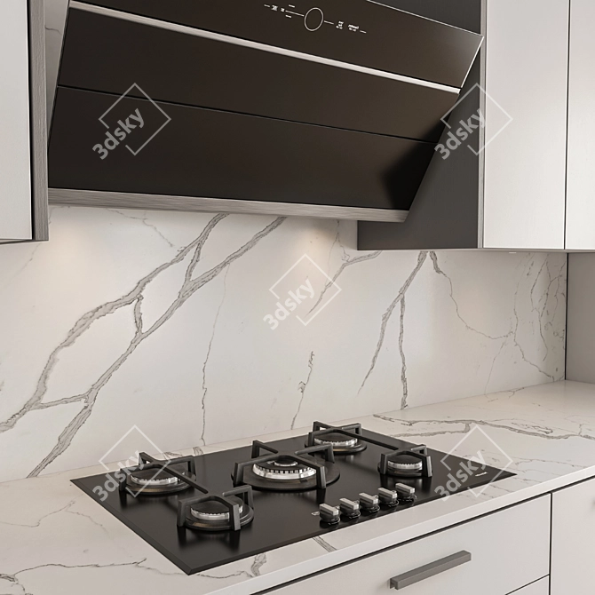 Elegant White and Gray Kitchen 3D model image 2