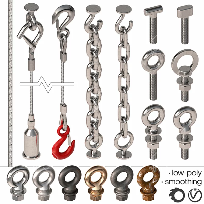 Multi-Purpose Metal Hardware Set 3D model image 2