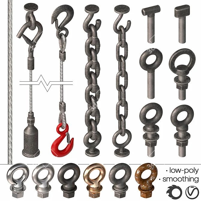 Multi-Purpose Metal Hardware Set 3D model image 3