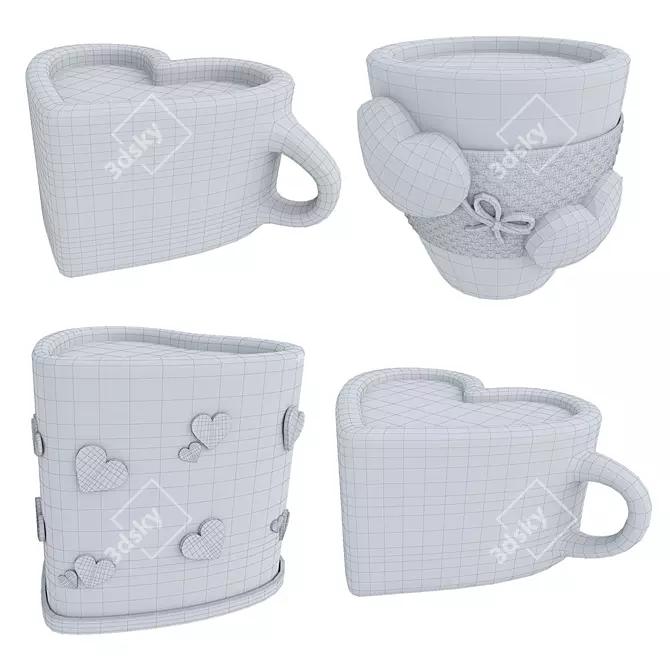 Heart-Shaped Cup Set: Love 4 Coffee 3D model image 6