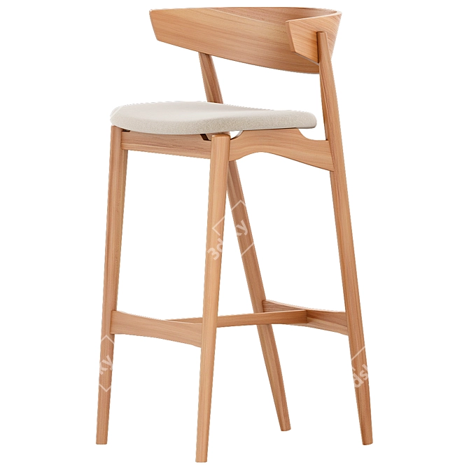 Sleek Oak Bar Stool with Grey Remix Upholstery 3D model image 2