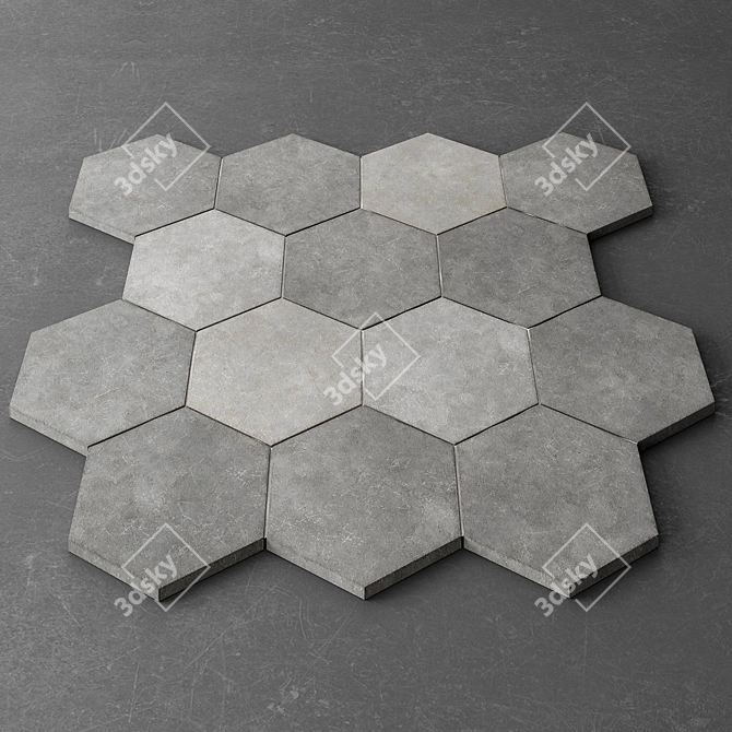 Hex Gray Concrete Tile Material 3D model image 2
