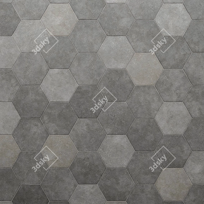 Hex Gray Concrete Tile Material 3D model image 4