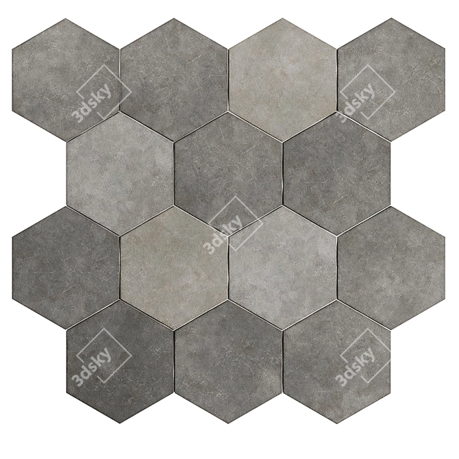 Hex Gray Concrete Tile Material 3D model image 5