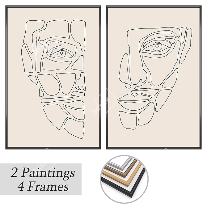 Title: Decorative Paintings Set with Multiple Framing Options 3D model image 1