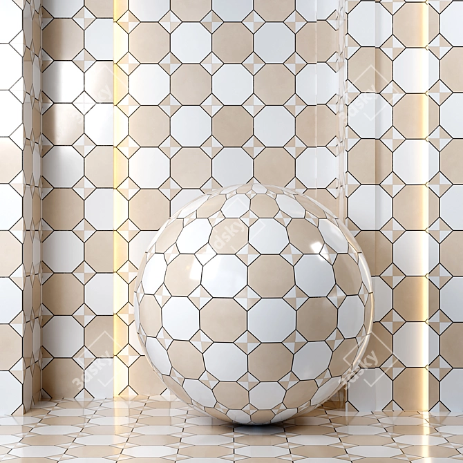 4K 5Color Pantheon Seamless Mosaic Tile 3D model image 5