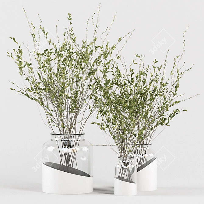 Glass Vases with Decorative Branches 3D model image 1