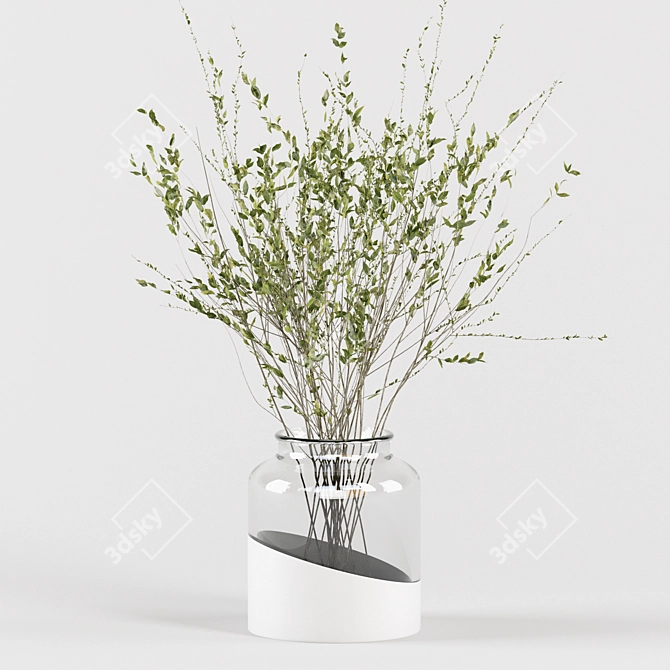 Glass Vases with Decorative Branches 3D model image 2