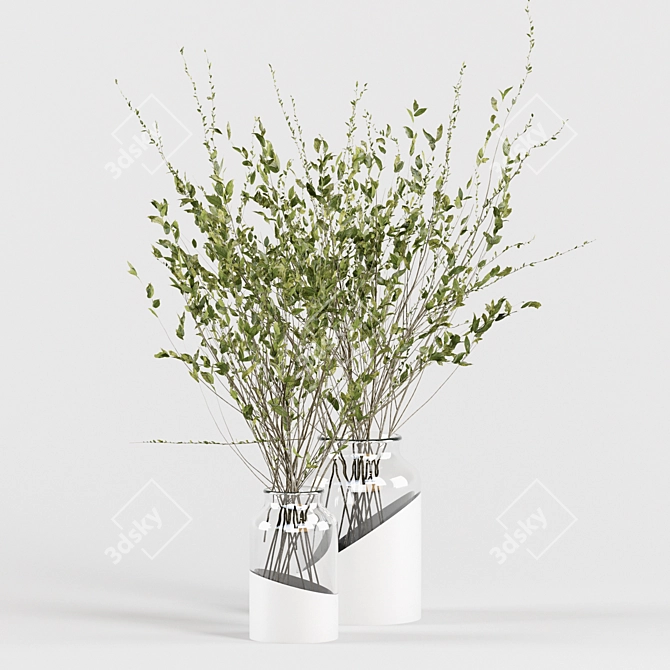 Glass Vases with Decorative Branches 3D model image 3