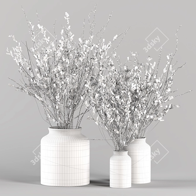 Glass Vases with Decorative Branches 3D model image 5