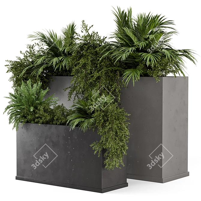 Rustic Concrete Pot with Outdoor Plants - Set 576 3D model image 1