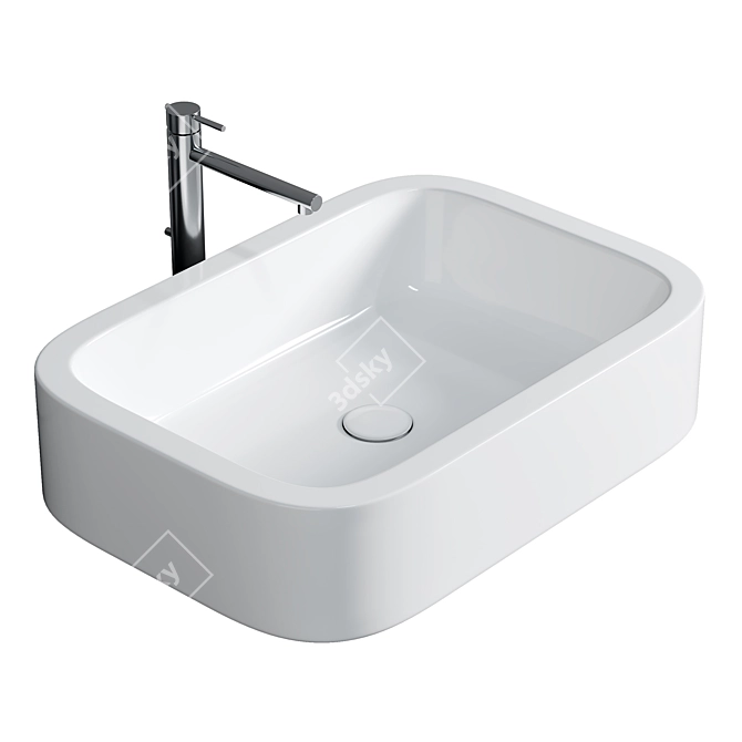 White Ceramic Rectangular Vessel Sink 3D model image 1