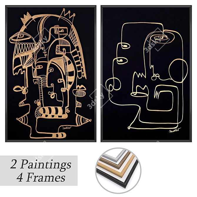 Elegant Wall Art Set with Various Frames 3D model image 1