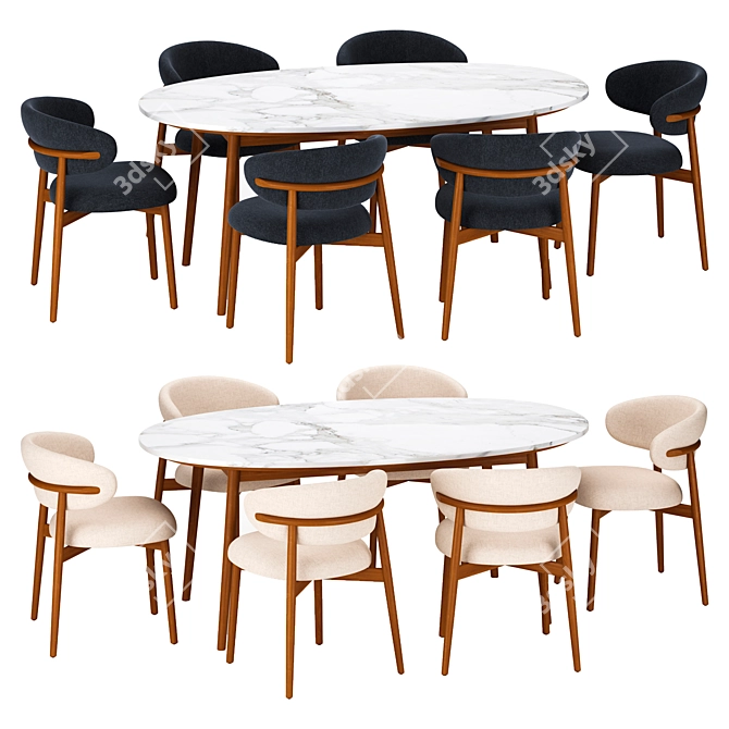 Modern Dining Set with Oleandro Chair 3D model image 2