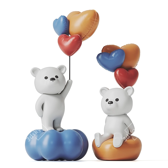 Playful Plush: Teddy Bear and Balloons 3D model image 1