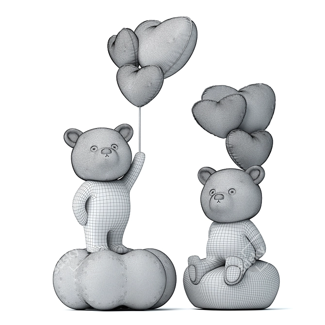 Playful Plush: Teddy Bear and Balloons 3D model image 2