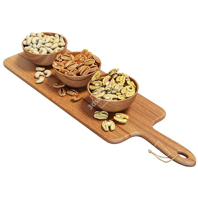 Wooden Serving Board with Nuts 3D model image 2