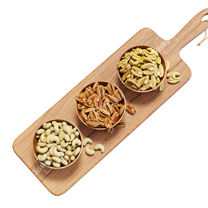 Wooden Serving Board with Nuts 3D model image 3