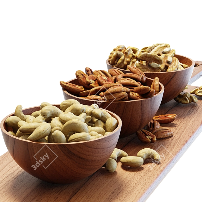 Wooden Serving Board with Nuts 3D model image 4