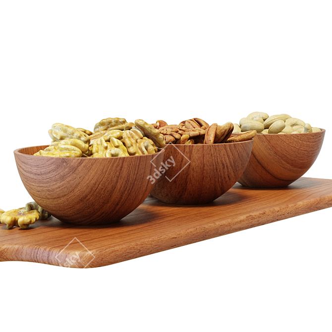 Wooden Serving Board with Nuts 3D model image 5