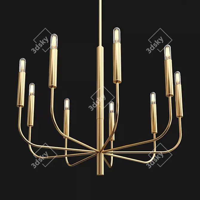 Elegant Brass Nine-Light Chandelier 3D model image 2