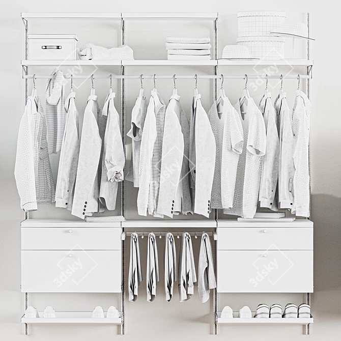 Modular Wall Wardrobe System - Shirts, Trousers & Jackets 3D model image 2