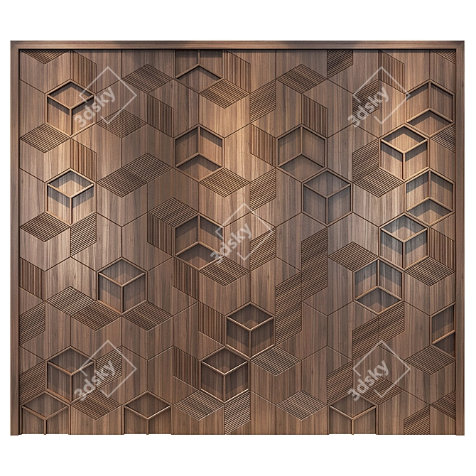 Natural Wood Wall Panel - W328xH285xD50 cm 3D model image 1