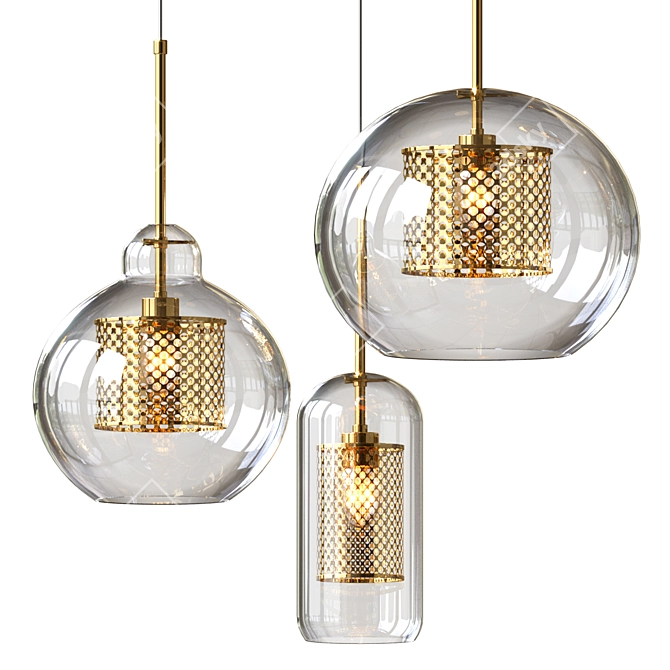 Industrial Glass Pendant Light by Lampatron 3D model image 1