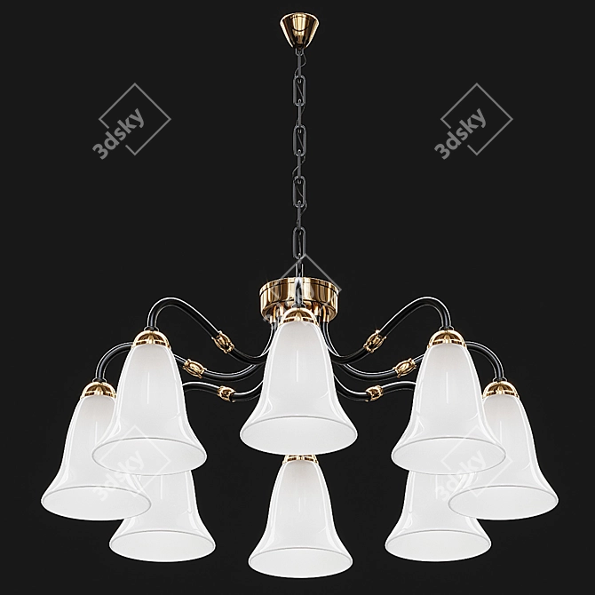 Sleek Black Chandelier with 8 White Glass Shades 3D model image 1