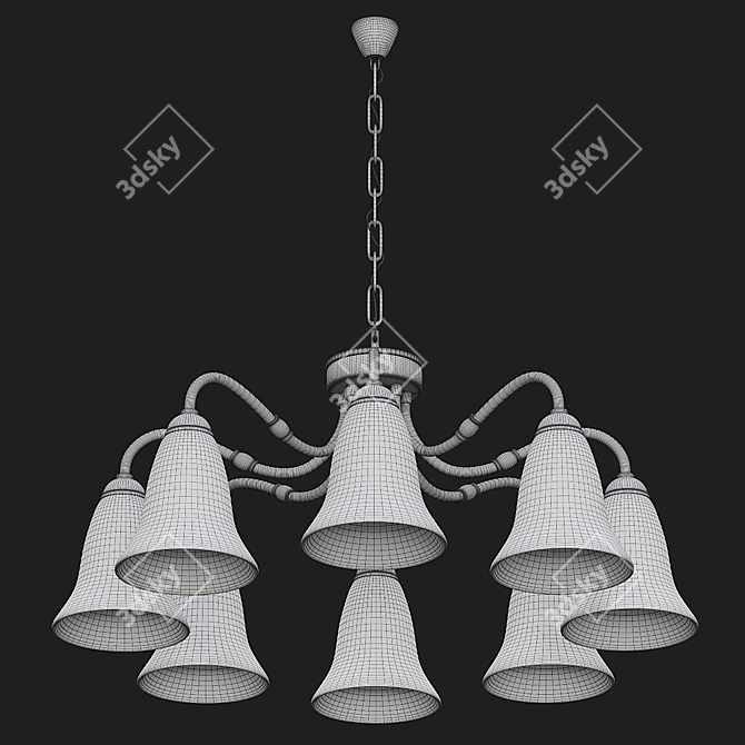 Sleek Black Chandelier with 8 White Glass Shades 3D model image 2