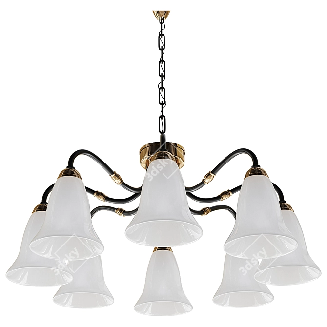 Sleek Black Chandelier with 8 White Glass Shades 3D model image 3