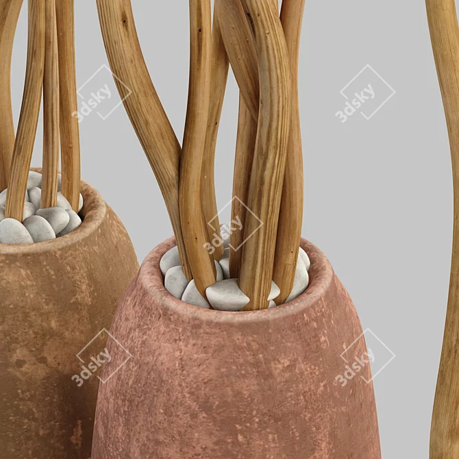 Sleek Clay Branch Vase 3D model image 3