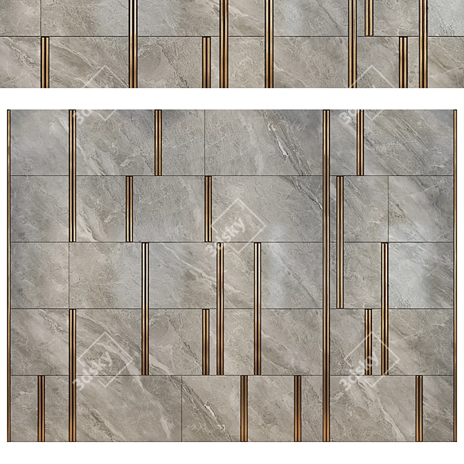 Luxury Marble and Gold Metal Wall Panels 3D model image 1