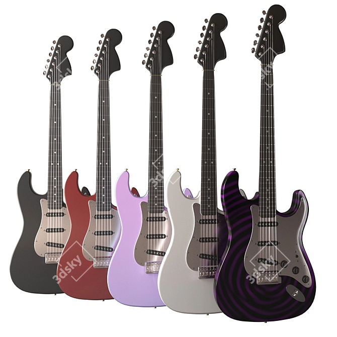 Fender-inspired Electric Guitar | High Detail, 5 Color Options 3D model image 1