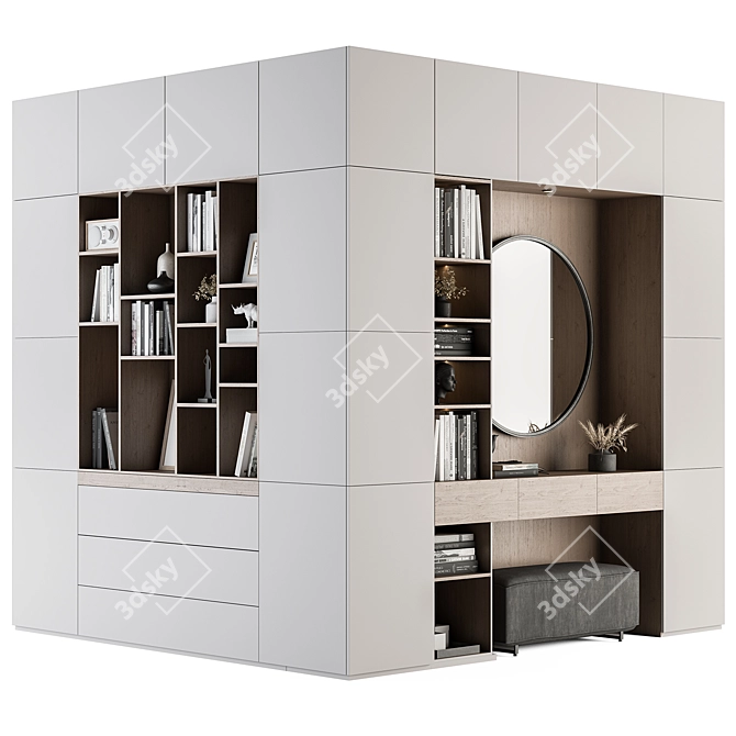 Modern White and Wood Hallway Wardrobe 3D model image 1