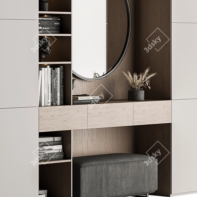 Modern White and Wood Hallway Wardrobe 3D model image 2