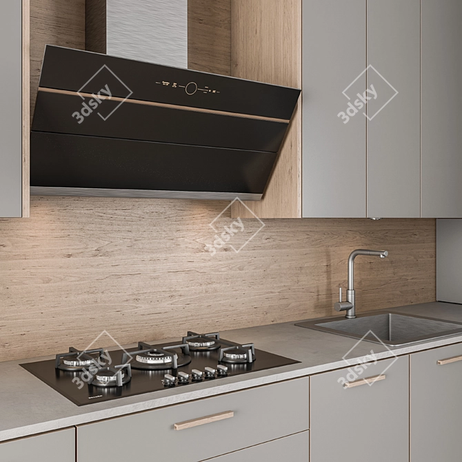 Stylish Wooden Gray Kitchen Cabinets 3D model image 2