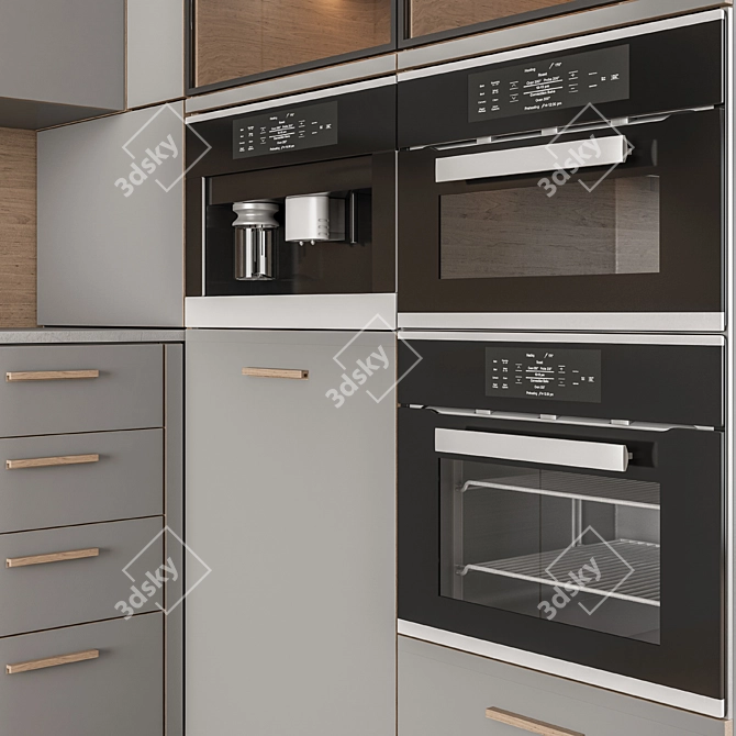 Stylish Wooden Gray Kitchen Cabinets 3D model image 3
