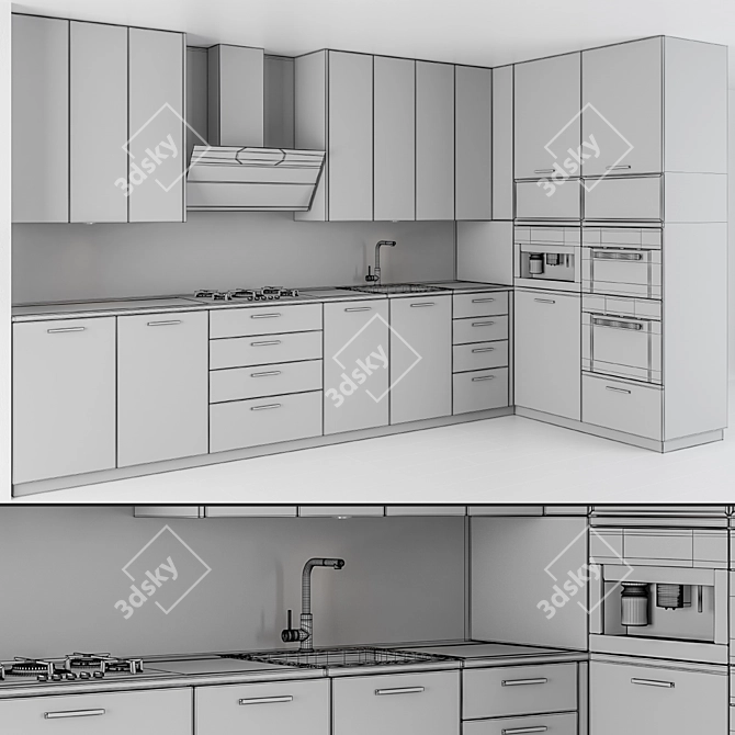 Stylish Wooden Gray Kitchen Cabinets 3D model image 6